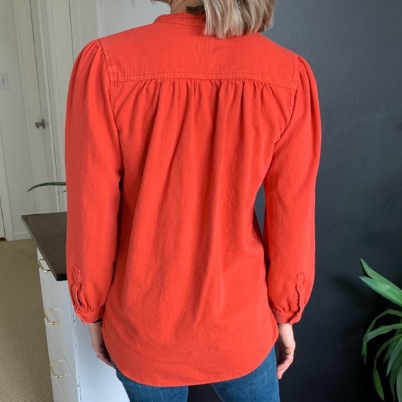 Gap Shirred Denim Deep Orange/Red Popover Shirt, Large Tall - Picture 3 of 7
